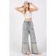 1pc Women'S Casual Cotton Wide Leg Pants with Drawstring and Pockets, Color Block Pattern, All-Season Loose Fit, Woven Fabric - Adult Fashion