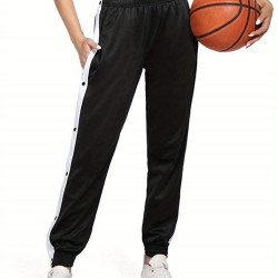 Women's High-Waist Joggers with Side Split - Casual Color Block, Buttoned Detail, Polyester, All-Season Fitness Pants