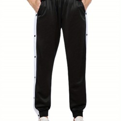 Women's High-Waist Joggers with Side Split - Casual Color Block, Buttoned Detail, Polyester, All-Season Fitness Pants