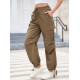 1pc GoyRrbay Women'S Casual Nylon Cargo Jogger Pants - Solid Color Drawstring Low Waist Baggy Trousers, All-Season Loose Fit Long Pants for Going Out, Woven Sports Pants for Adults