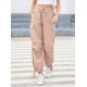 1pc GoyRrbay Women'S Casual Nylon Cargo Jogger Pants - Solid Color Drawstring Low Waist Baggy Trousers, All-Season Loose Fit Long Pants for Going Out, Woven Sports Pants for Adults