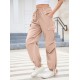 1pc GoyRrbay Women'S Casual Nylon Cargo Jogger Pants - Solid Color Drawstring Low Waist Baggy Trousers, All-Season Loose Fit Long Pants for Going Out, Woven Sports Pants for Adults