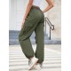 1pc GoyRrbay Women'S Casual Nylon Cargo Jogger Pants - Solid Color Drawstring Low Waist Baggy Trousers, All-Season Loose Fit Long Pants for Going Out, Woven Sports Pants for Adults