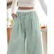 1pc Women'S Casual Polyester Wide Leg Pants, Solid Color All-Season Straight Leg Trousers with Pockets, Elastic Drawstring, Woven for Work Office Streetwear