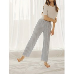 1pc Women'S All-Season Casual Polyester Lounge Pants with Lace Detail - Solid Color Woven Sports Pants for Home Comfort