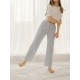 1pc Women'S All-Season Casual Polyester Lounge Pants with Lace Detail - Solid Color Woven Sports Pants for Home Comfort