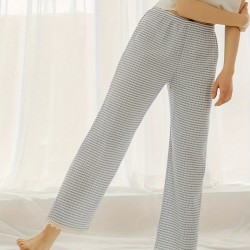 1pc Women'S All-Season Casual Polyester Lounge Pants with Lace Detail - Solid Color Woven Sports Pants for Home Comfort