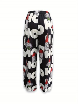 Whimsical Charm, Chic Christmas-Themed Wide-Leg Pants for Women - Cute Polyester, Machine Washable with Pockets, Perfect for Spring/Summer/Fall