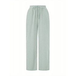 Women'S Wide Leg Polyester Pants - Casual All-Season Straight Leg Trousers with Elastic Waist and Pockets