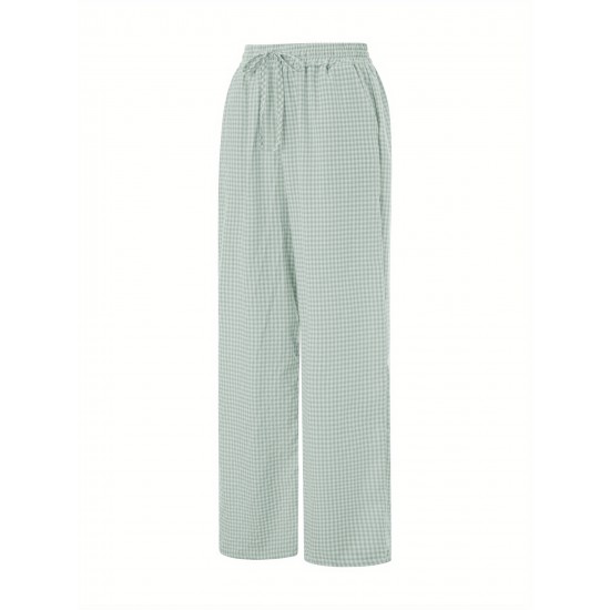 Women'S Wide Leg Polyester Pants - Casual All-Season Straight Leg Trousers with Elastic Waist and Pockets