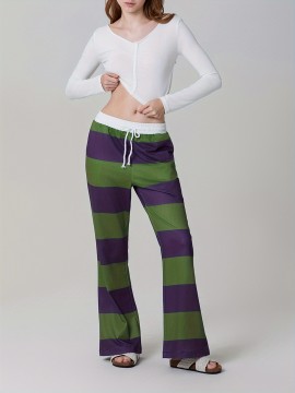 1pc Women'S High Waist Drawstring Pajama Pants - Sexy Floral Pattern Stirrup Long Trousers, Cozy Knit Fabric Lounge Bottoms for All Seasons, Adult - Silk Material