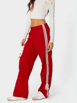 Women's Vintage-Inspired Side Striped Bow Joggers - Comfortable, Elastic Waist with Pockets for Spring & Fall