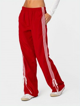 Women's Vintage-Inspired Side Striped Bow Joggers - Comfortable, Elastic Waist with Pockets for Spring & Fall