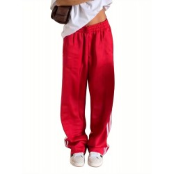 Women's Striped Drawstring Sweatpants - Casual Elastic Waist, Straight Leg with Pockets, Machine Washable