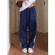 Women's Striped Drawstring Sweatpants - Casual Elastic Waist, Straight Leg with Pockets, Machine Washable