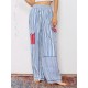 1pc Women'S Casual Striped Wide Leg Pants, Elastic Waist Loose Trousers with Pockets, Spring/Autumn Streetwear for Adults