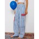 1pc Women'S Casual Striped Wide Leg Pants, Elastic Waist Loose Trousers with Pockets, Spring/Autumn Streetwear for Adults