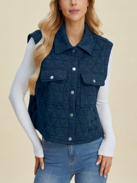 Women's Casual Quilted Vest - Sleeveless, Snap-Button, Relaxed Fit with Collar & Pockets, Navy Black - Perfect for Spring/Fall/Winter Outdoor Activities