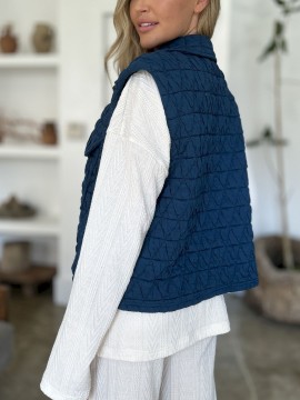 Women's Casual Quilted Vest - Sleeveless, Snap-Button, Relaxed Fit with Collar & Pockets, Navy Black - Perfect for Spring/Fall/Winter Outdoor Activities