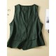 1pc Women'S Plus Size Casual Linen V-Neck Sleeveless Vest - Solid Color Knit Fabric Button-Down Leisure Tank Top