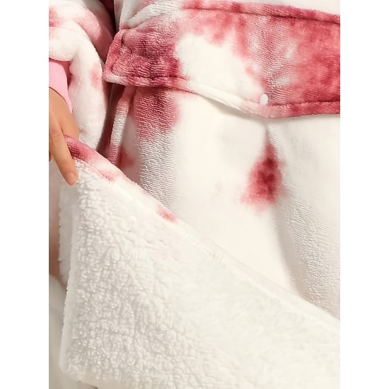 Cozy Oversized Sherpa Fleece Hoodie Blanket - Tie-Dye Wearable Blanket with Giant Pocket, Soft & Warm Shawl Wrap for Women and Men, Perfect Birthday Gift, Non-Stretch Knit Fabric, Hand Washable