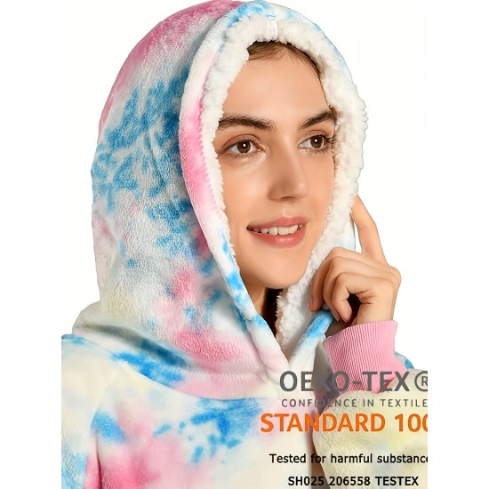 Cozy Oversized Sherpa Fleece Hoodie Blanket - Tie-Dye Wearable Blanket with Giant Pocket, Soft & Warm Shawl Wrap for Women and Men, Perfect Birthday Gift, Non-Stretch Knit Fabric, Hand Washable