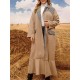 1pc Elegant Plus Size Women'S Casual Long Coat with Plaid Pockets and Ruffle Hem - Polyester Knit Fabric Cardigan Collar Windbreaker for Fall/Winter