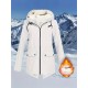 Plus Size Plush Lined Hooded Coat, Casual Long Sleeve Zipper Warm Coat For Winter, Women's Plus Size Clothing