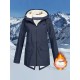 Plus Size Plush Lined Hooded Coat, Casual Long Sleeve Zipper Warm Coat For Winter, Women's Plus Size Clothing