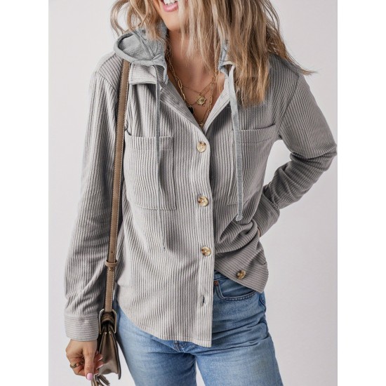 Women'S Plus Size Hooded Color Block Corduroy Jacket