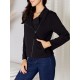 1pc Women'S Casual Cotton Jacket - Solid Color, Slight Stretch, Asymmetrical Zip-Up with Pockets, Soft Fabric, Long Sleeves, Relaxed Fit, Shawl Collar, Hip-Length - Ideal for Spring/Fall/Winter Everyday Wear