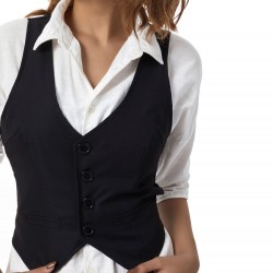 Chic Black Striped V-Neck Sleeveless Waistcoat for Women - Casual & Dressy, Slim Fit Crop Top with Button Detail