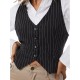 Chic Black Striped V-Neck Sleeveless Waistcoat for Women - Casual & Dressy, Slim Fit Crop Top with Button Detail