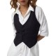 Chic Black Striped V-Neck Sleeveless Waistcoat for Women - Casual & Dressy, Slim Fit Crop Top with Button Detail