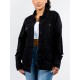 1pc Women'S Casual Cotton Faux Denim Jacket - Solid Color, Non-Stretch, Woven, Lapel Collar, Long Sleeve, Button-Front, Relaxed Fit, Hip Length - Versatile Outerwear for Spring/Fall/Winter