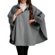 Chic Women's Cloak with Faux Fur Trim - 3/4 Sleeve, Button Closure, V-Neck Outerwear for Casual Wear