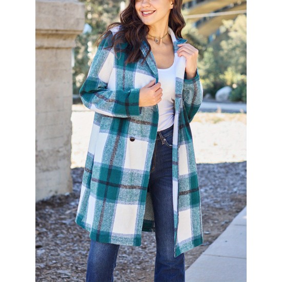 Chic Women's Plaid Long Coat - Double-Breasted, Lapel Collar with Full-Length Sleeves | Warm & Cozy for Fall/Winter | Machine Washable