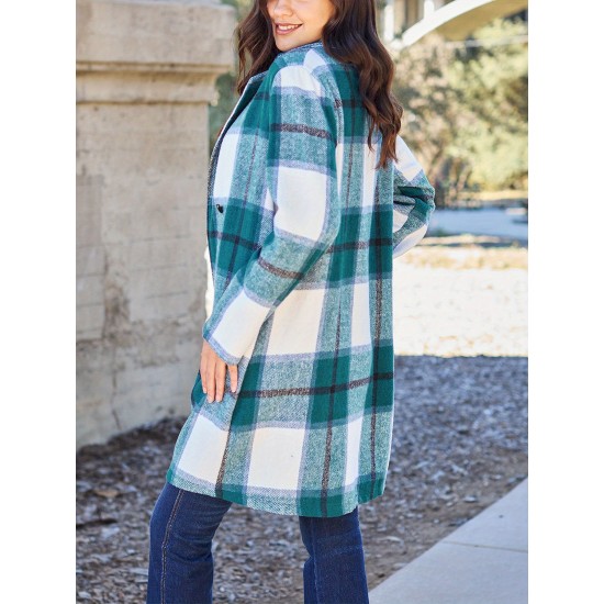 Chic Women's Plaid Long Coat - Double-Breasted, Lapel Collar with Full-Length Sleeves | Warm & Cozy for Fall/Winter | Machine Washable