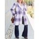 Chic Women's Plaid Long Coat - Double-Breasted, Lapel Collar with Full-Length Sleeves | Warm & Cozy for Fall/Winter | Machine Washable