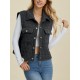 Women’s Casual Vest Coat Basic Quilted Pocketed Texture Snap Down Vest Navy Black Sleeveless Snap-Button Relaxed Fit Collared Cropped Outerwear with Diamond Pattern Spring/ Fall/ Winter Layering Piece for Outdoor Activities