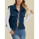 Women’s Casual Vest Coat Basic Quilted Pocketed Texture Snap Down Vest Navy Black Sleeveless Snap-Button Relaxed Fit Collared Cropped Outerwear with Diamond Pattern Spring/ Fall/ Winter Layering Piece for Outdoor Activities