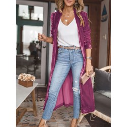 Plus Size Elegant Long Sleeve Velvet Cardigan - Soft Slight Stretch Polyester Material, Casual Open Front Design, Perfect for Fall and Winter - Womens Cozy Trench Coat Style Clothing