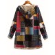 Autumn And Winter Women's Coat Warm Polyester National Style Print Hooded Casual Pocket Single-breasted Long-sleeved Women's Coat Daily Wear