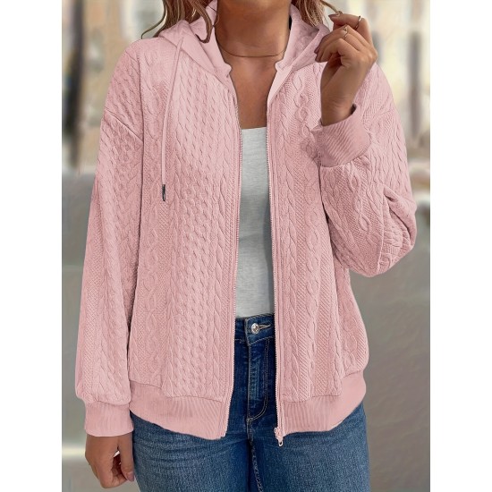 Zippered Casual Texture Fabric Cardigan Sweatshirt - With Pockets