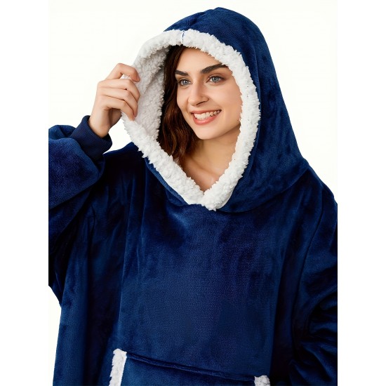 Plus Size Womens Winter Wonderland Robe - Super Cozy Flannel Sherpa Fleece, Oversized Hooded Blanket for Ultimate Comfort - Stylish Loungewear, Perfect for Indoor/Outdoor Relaxation