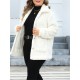 Plus Size Women'S Winter Jacket, Casual Lapel Collar, Cotton Blend, Slight Stretch, Solid Color, Reversible Plush Long Sleeve Cardigan Coat for Outwear Streetwear