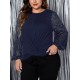 1pc Women'S Plus Size Casual Round Neck Long Sleeve Blouse with Cross Wrap Design, Polyester Fabric, Spring/Autumn Season, Basic Solid Color Top with Bubble Detail