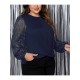 1pc Women'S Plus Size Casual Round Neck Long Sleeve Blouse with Cross Wrap Design, Polyester Fabric, Spring/Autumn Season, Basic Solid Color Top with Bubble Detail