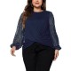 1pc Women'S Plus Size Casual Round Neck Long Sleeve Blouse with Cross Wrap Design, Polyester Fabric, Spring/Autumn Season, Basic Solid Color Top with Bubble Detail