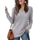 Women's Casual V-Neck Sweater - Solid Color, Ribbed Long Sleeve Knit Pullover, Machine Washable